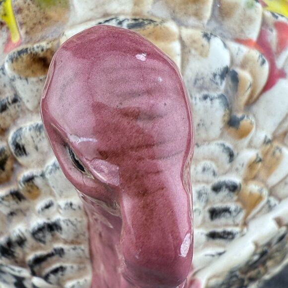 Ceramic Turkey Covered Sauce Dish Jar Thanksgiving Fall Hand Painted Vintage 7" - Picture 8 of 9